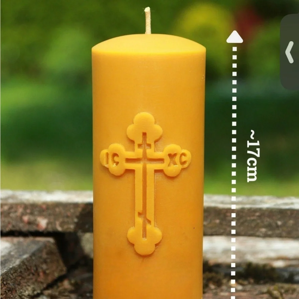 ORTHODOX CROSS PILLAR CANDLE.  Handmade  Large